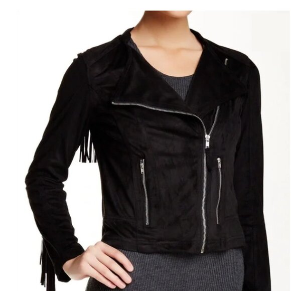 Jolt Jackets & Blazers - Jolt Black Faux Suede Fringe Cropped Moto Jacket Size Medium
